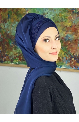 Navy Blue Ready to Wear Turban 17ŞAL12-05