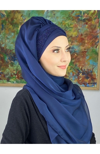 Navy Blue Ready to Wear Turban 17ŞAL12-05