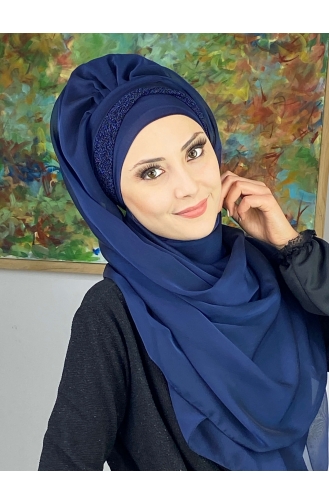 Navy Blue Ready to Wear Turban 17ŞAL12-05