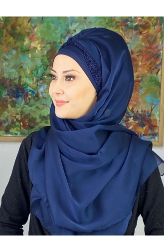 Navy Blue Ready to Wear Turban 17ŞAL12-05