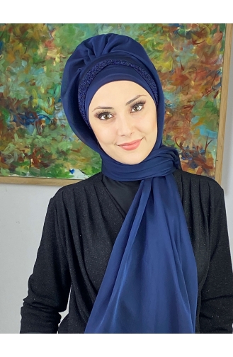 Navy Blue Ready to Wear Turban 17ŞAL12-05