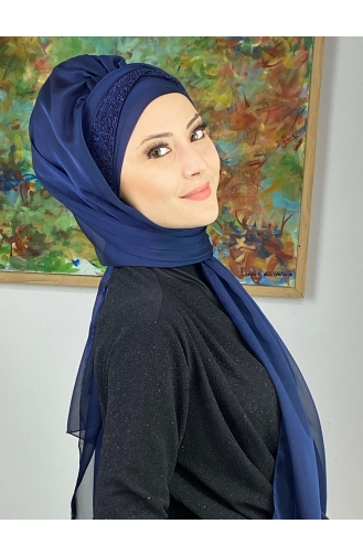 Navy Blue Ready to Wear Turban 17ŞAL12-05