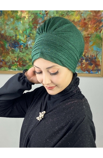 Topkapı Silvery Cross Draped Outer Bonnet 48ARA181222-02 Emerald Green 48ARA181222-02