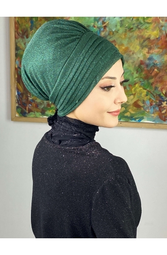 Topkapı Silvery Cross Draped Outer Bonnet 48ARA181222-02 Emerald Green 48ARA181222-02