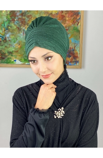 Topkapı Silvery Cross Draped Outer Bonnet 48ARA181222-02 Emerald Green 48ARA181222-02