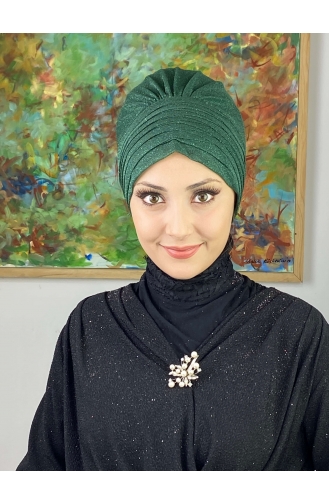 Topkapı Silvery Cross Draped Outer Bonnet 48ARA181222-02 Emerald Green 48ARA181222-02