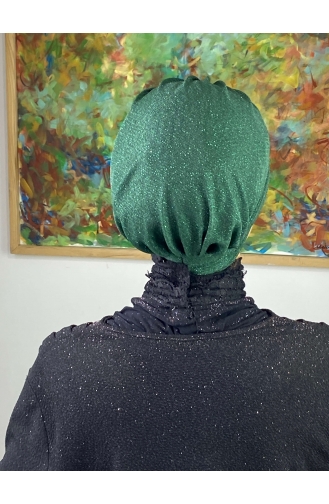 Topkapı Silvery Cross Draped Outer Bonnet 48ARA181222-02 Emerald Green 48ARA181222-02