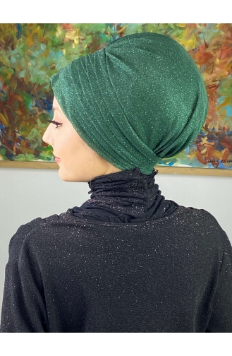 Topkapı – Bonnet Extérieur Drapé En Croix Argentée Vert émeraude 48ARA181222-02 48ARA181222-02