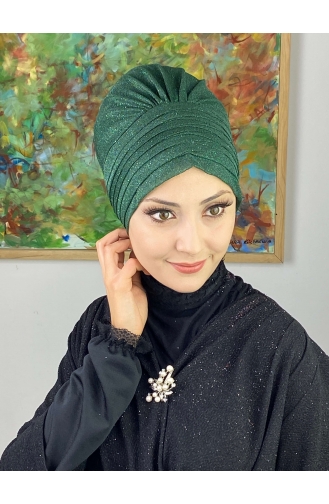 Topkapı Silvery Cross Draped Outer Bonnet 48ARA181222-02 Emerald Green 48ARA181222-02