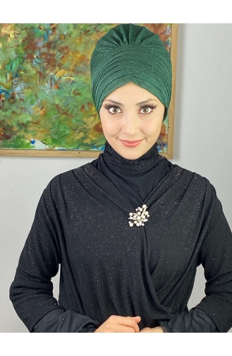 Topkapı Silvery Cross Draped Outer Bonnet 48ARA181222-02 Emerald Green 48ARA181222-02