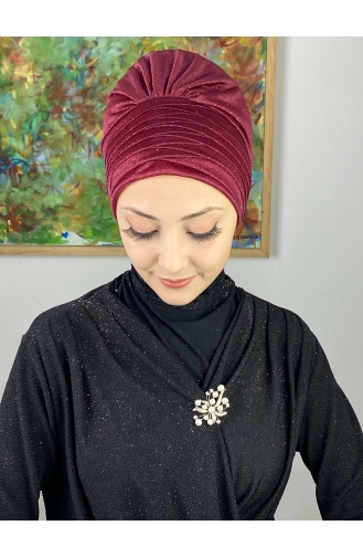 Topkapı Bonnet Extérieur Drapé Croisé Argenté 48ARA181222-03 Rouge Claret 48ARA181222-03