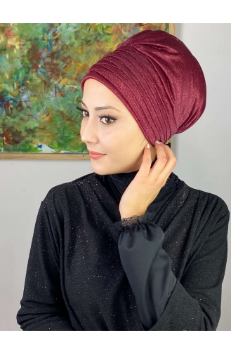 Topkapı Bonnet Extérieur Drapé Croisé Argenté 48ARA181222-03 Rouge Claret 48ARA181222-03