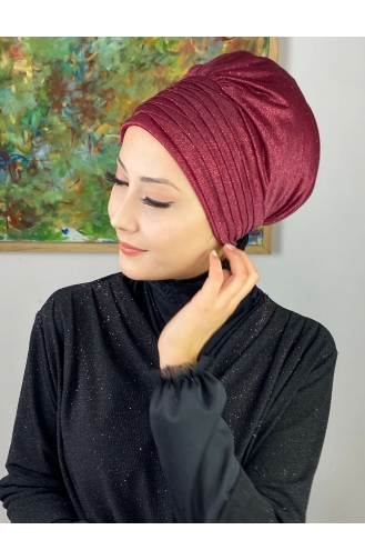 Topkapı Bonnet Extérieur Drapé Croisé Argenté 48ARA181222-03 Rouge Claret 48ARA181222-03