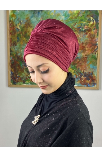 Topkapı Bonnet Extérieur Drapé Croisé Argenté 48ARA181222-03 Rouge Claret 48ARA181222-03