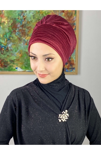 Topkapı Bonnet Extérieur Drapé Croisé Argenté 48ARA181222-03 Rouge Claret 48ARA181222-03