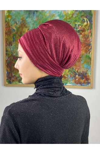 Topkapı Bonnet Extérieur Drapé Croisé Argenté 48ARA181222-03 Rouge Claret 48ARA181222-03