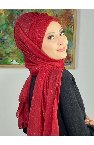 Topkapı Silvery Cross Draped Ready Made Shawl ARA17SHAL64-02 Red 17ŞAL64-02