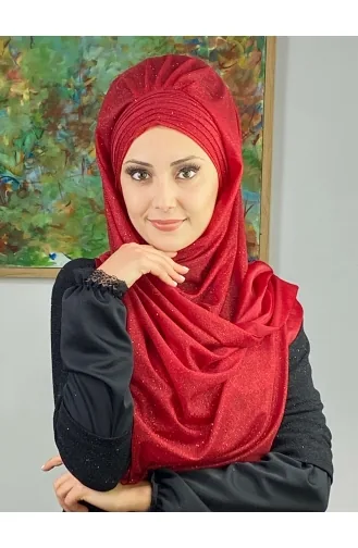 Topkapı Silvery Cross Draped Ready Made Shawl ARA17SHAL64-02 Red 17ŞAL64-02