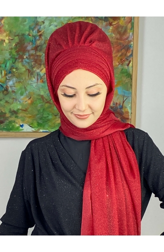 Topkapı Silvery Cross Draped Ready Made Shawl ARA17SHAL64-02 Red 17ŞAL64-02