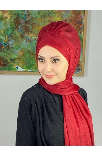 Topkapı Silvery Cross Draped Ready Made Shawl ARA17SHAL64-02 Red 17ŞAL64-02