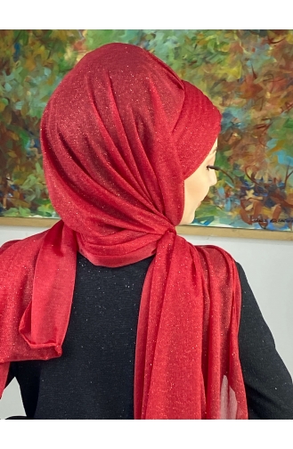 Topkapı Silvery Cross Draped Ready Made Shawl ARA17SHAL64-02 Red 17ŞAL64-02