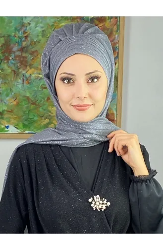 Topkapı Simli Çapraz Drapeli Hazır Şal ARA17ŞAL64-03 Gri