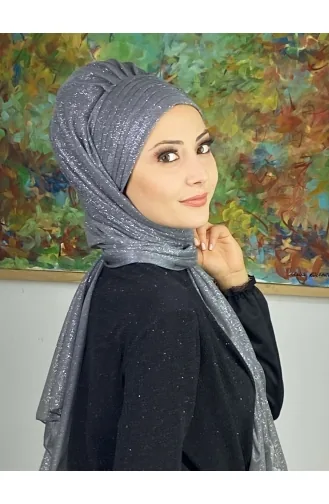 Topkapı Simli Çapraz Drapeli Hazır Şal ARA17ŞAL64-03 Gri