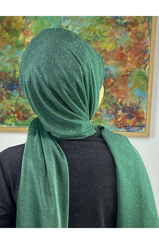 Topkapı Silvery Cross Draped Ready Made Shawl ARA17SHAL64-06 Emerald Green 17ŞAL64-06