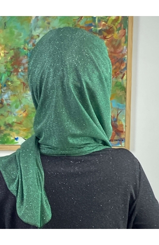 Topkapı Silvery Cross Draped Ready Made Shawl ARA17SHAL64-06 Emerald Green 17ŞAL64-06