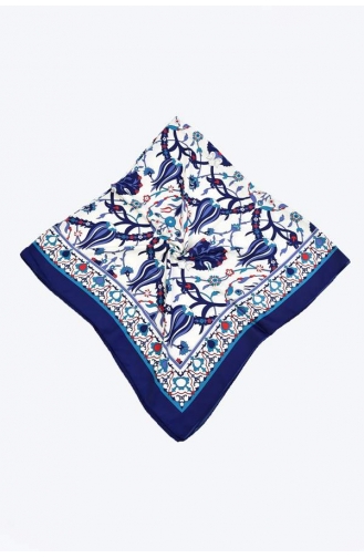 Büyük Boy Rayon Çini Desenli Eşarp 120 X 120 Cm 000056-12 Koyu Lacivert