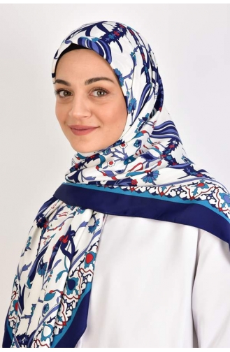 Büyük Boy Rayon Çini Desenli Eşarp 120 X 120 Cm 000056-12 Koyu Lacivert