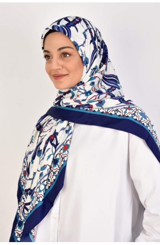 Büyük Boy Rayon Çini Desenli Eşarp 120 X 120 Cm 000056-12 Koyu Lacivert
