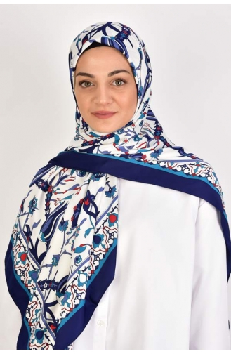 Büyük Boy Rayon Çini Desenli Eşarp 120 X 120 Cm 000056-12 Koyu Lacivert