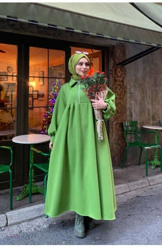 Pistachio Green Young Hijab Dress 00233-04