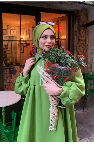 Pistaziengrün Junge Hijab Kleid 00233-04