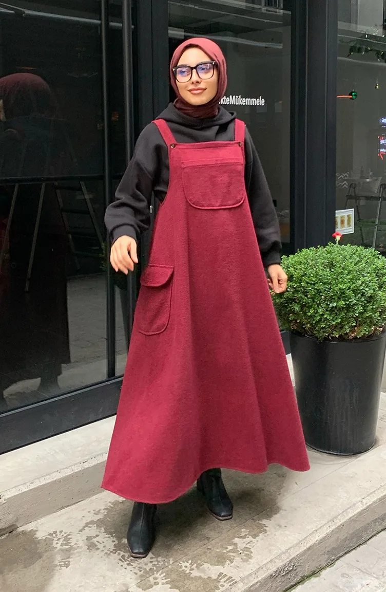 Ceylan Otantik Kaşe Etekli Salopet 00220-01 Bordo