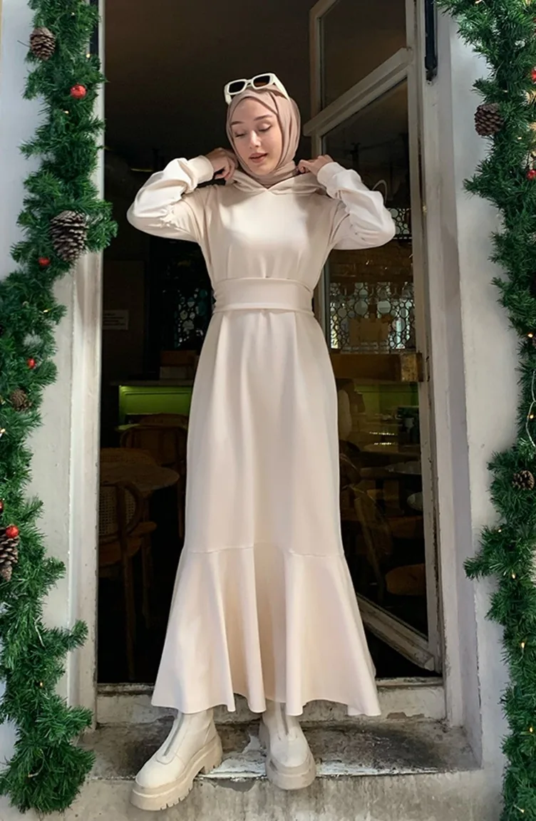 Cream Hijab Dress 00216-06