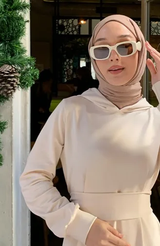 Cream Hijab Dress 00216-06