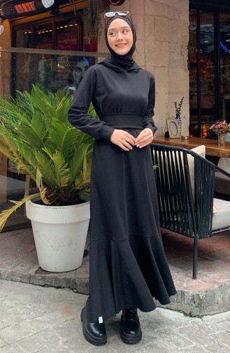 Schwarz Hijab Kleider 00216-01