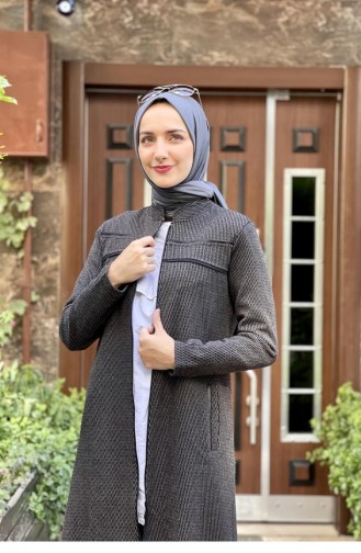Deri Detaylı Tesettür Kap Kahve