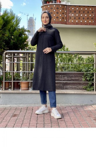 Deri Detaylı Tesettür Kap Siyah