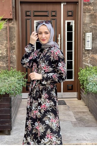 Çiçekli Viskon Elbise Gül Kurusu