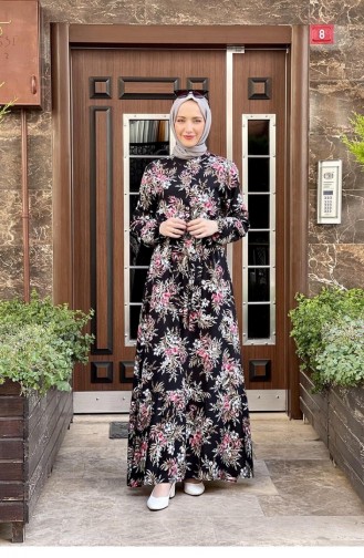 Çiçekli Viskon Elbise Gül Kurusu