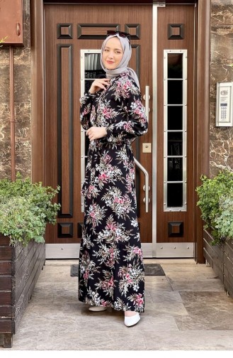 Çiçekli Viskon Elbise Gül Kurusu