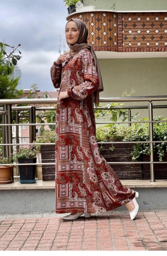 Ziegelrot Hijab Kleider 0266SGS.KRT