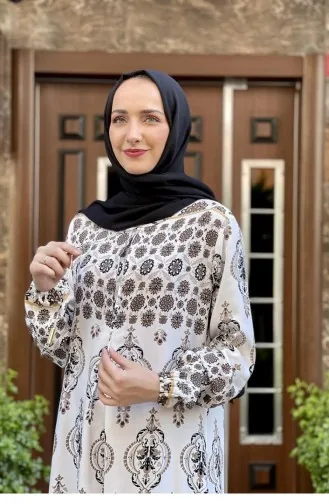 Viskosekleid Mit Bindekragen Braun 0272SGS.KHV