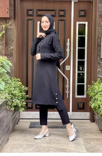 Button Detailed Aerobin Tunic Black 1512TGM.SYH