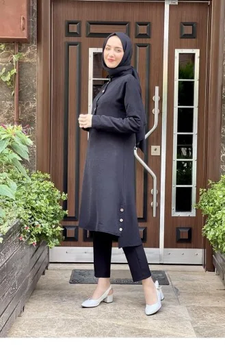 Button Detailed Aerobin Tunic Black 1512TGM.SYH