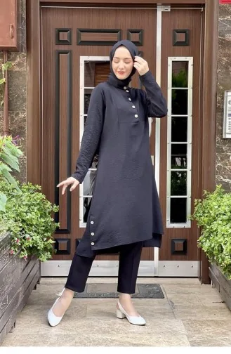 Button Detailed Aerobin Tunic Black 1512TGM.SYH