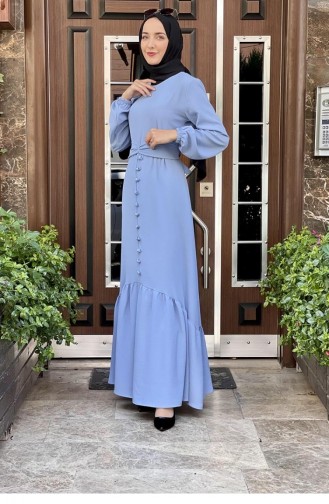 Vorne Geknöpftes Rüschenkleid Babyblau 1519-01 Babyblau 1519-01